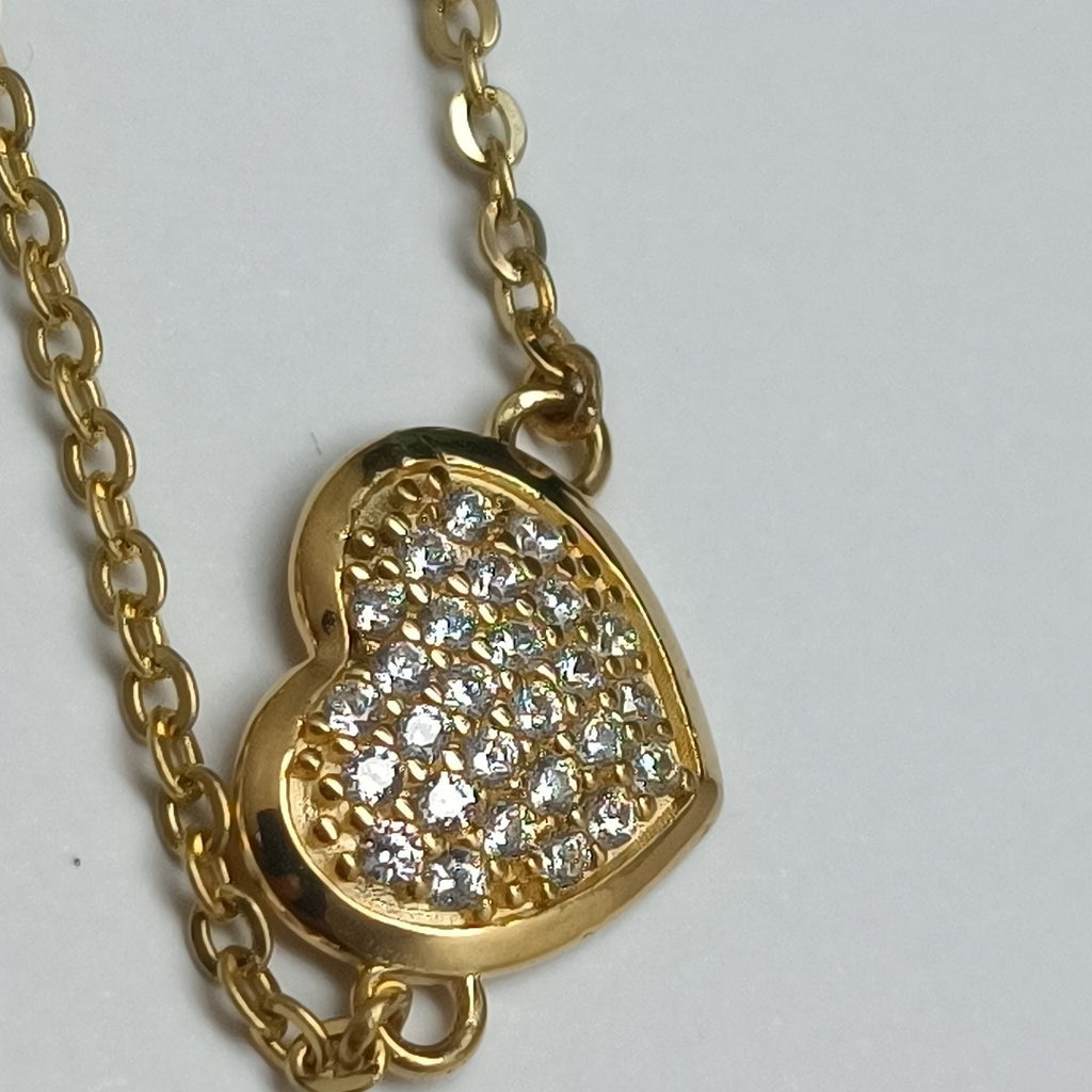 PULSERA TEJIDO ESPECIAL C CORAZON CIRCONIAS 14K 18 CM 2 GR (NUEVO)