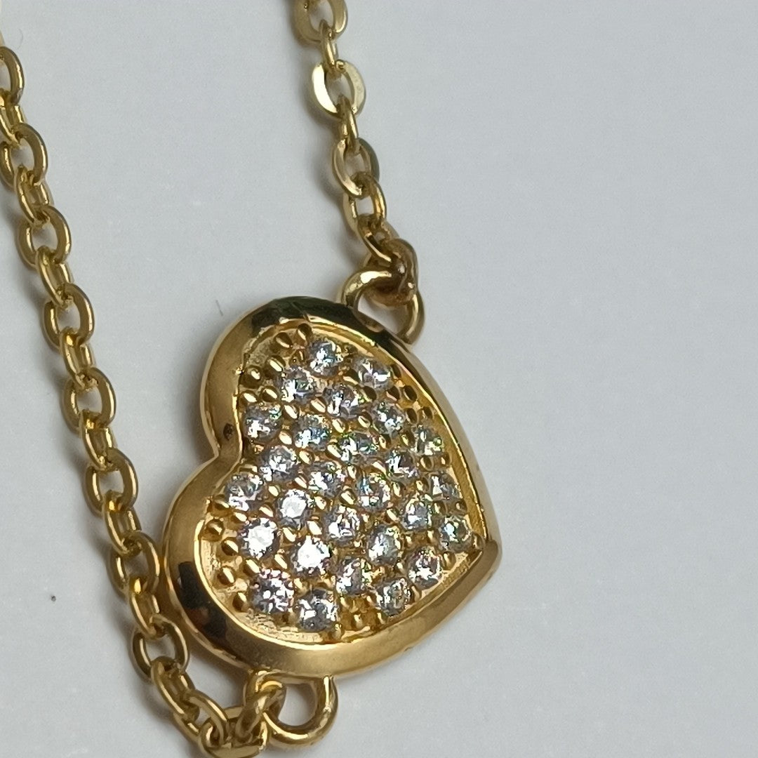 PULSERA TEJIDO ESPECIAL C CORAZON CIRCONIAS 14K 18 CM 2 GR (NUEVO)