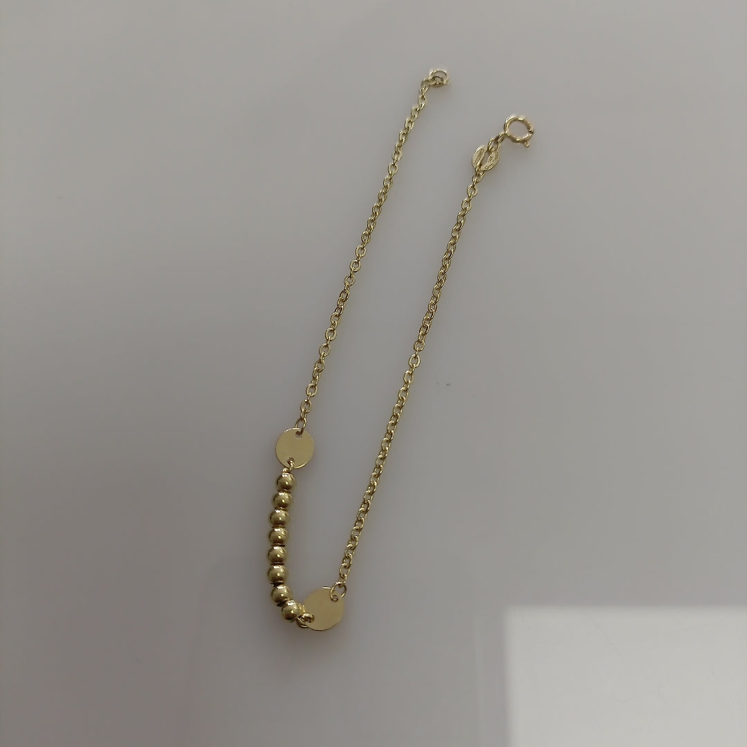 PULSERA TEJIDO ESPECIAL CON BOLITAS 14K 18 CM 1.8 GR (NUEVO)