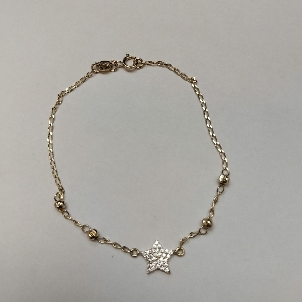 PULSERA ESPECIAL CON ESTRELLA Y CIRCONIAS 14K 18 CM 1.5 GR (NUEVO)