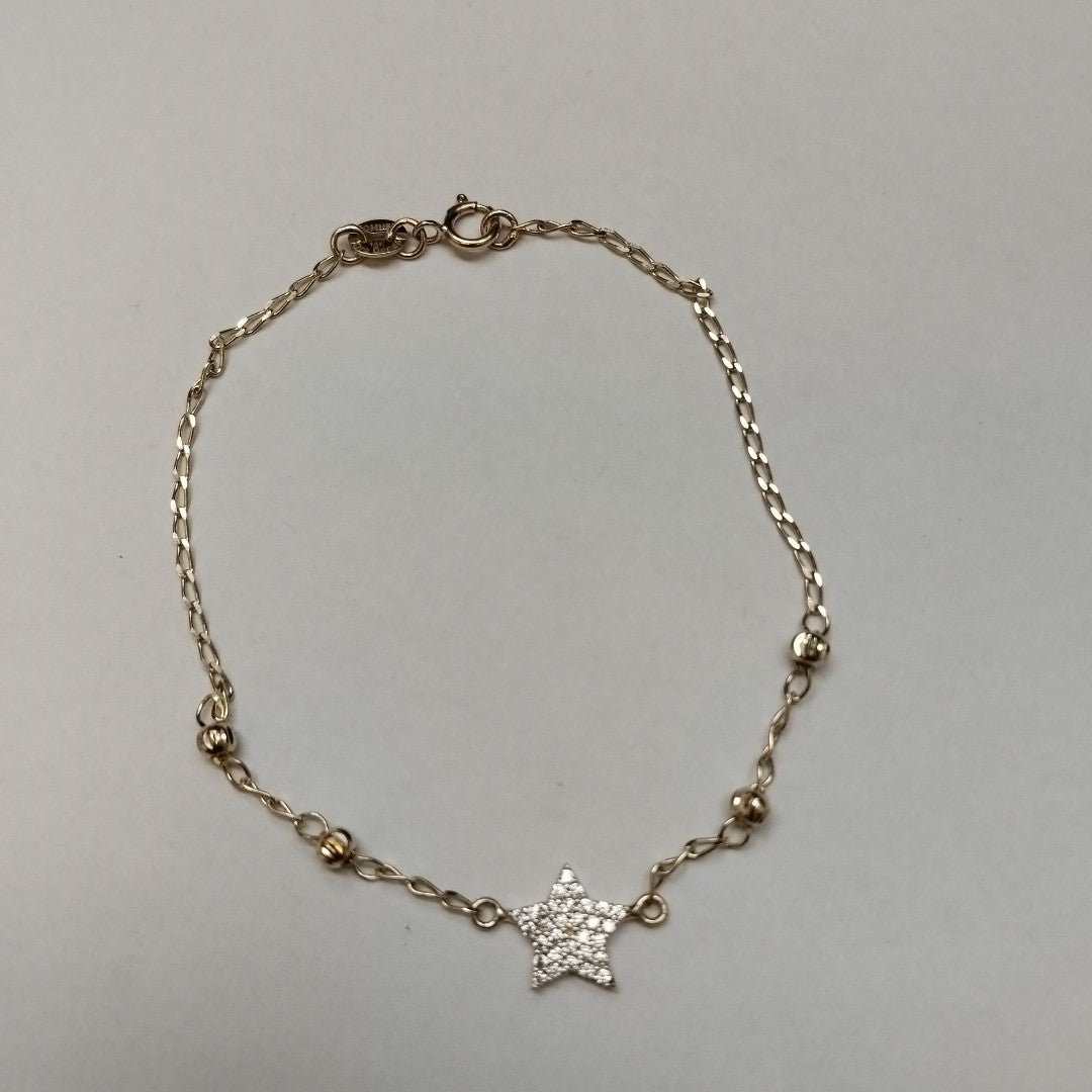 PULSERA ESPECIAL CON ESTRELLA Y CIRCONIAS 14K 18 CM 1.5 GR (NUEVO)
