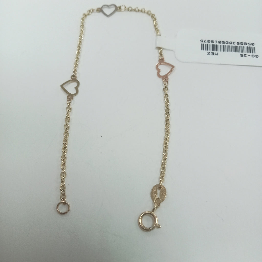 PULSERA ESPECIAL CON CORAZONES 14K 18 CM 1.2 GR (NUEVO)