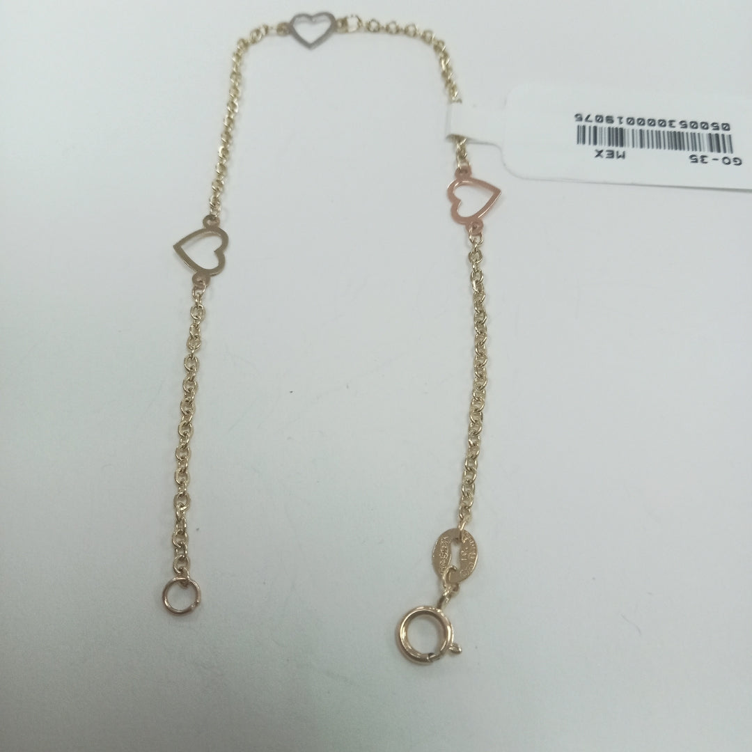 PULSERA ESPECIAL CON CORAZONES 14K 18 CM 1.2 GR (NUEVO)