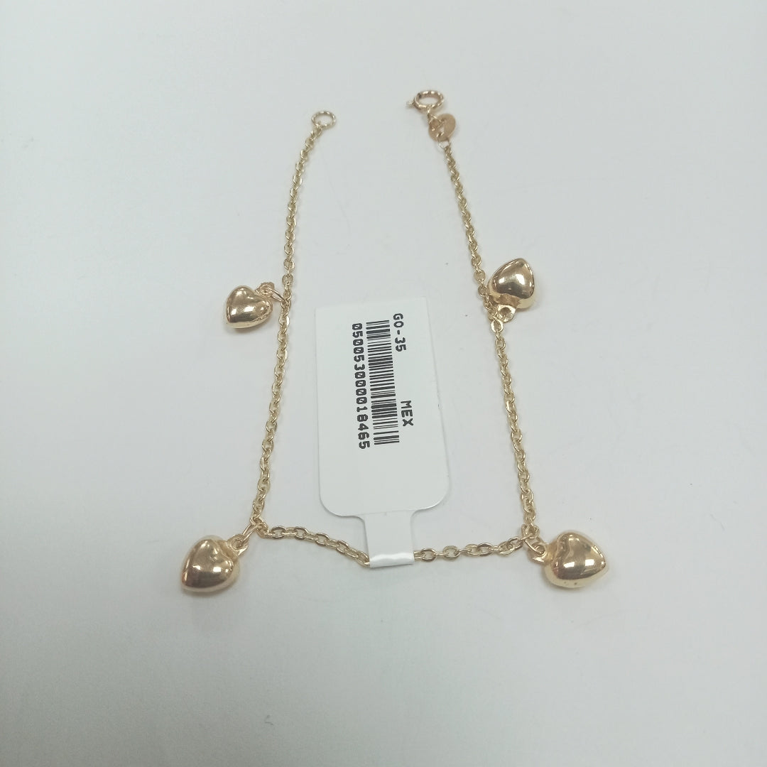PULSERA ESP CON FIG CORAZONES 14K 18 CM 1.8 GR (NUEVO)