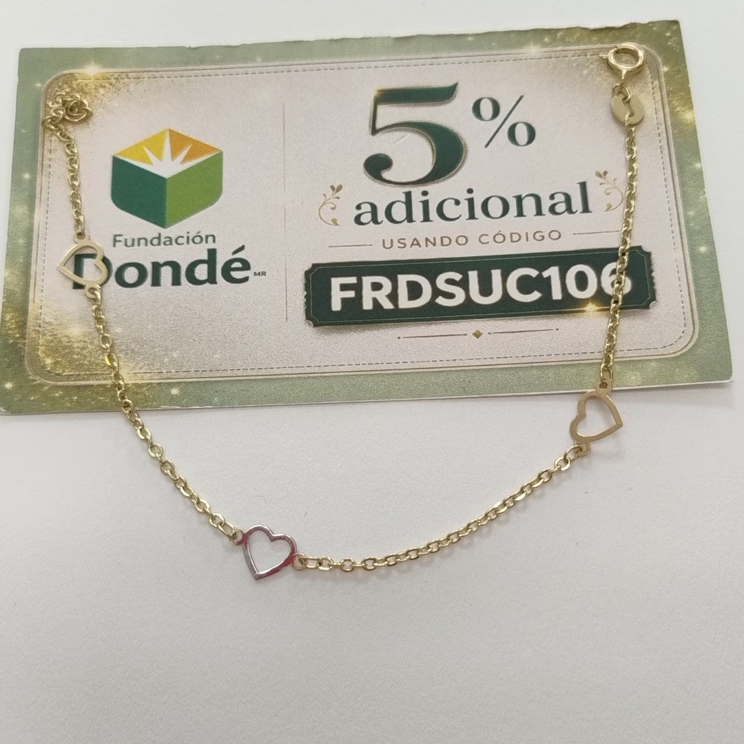 PULSERA ESPECIAL CON CORAZONES 14K 18 CM 1.2 GR (NUEVO)