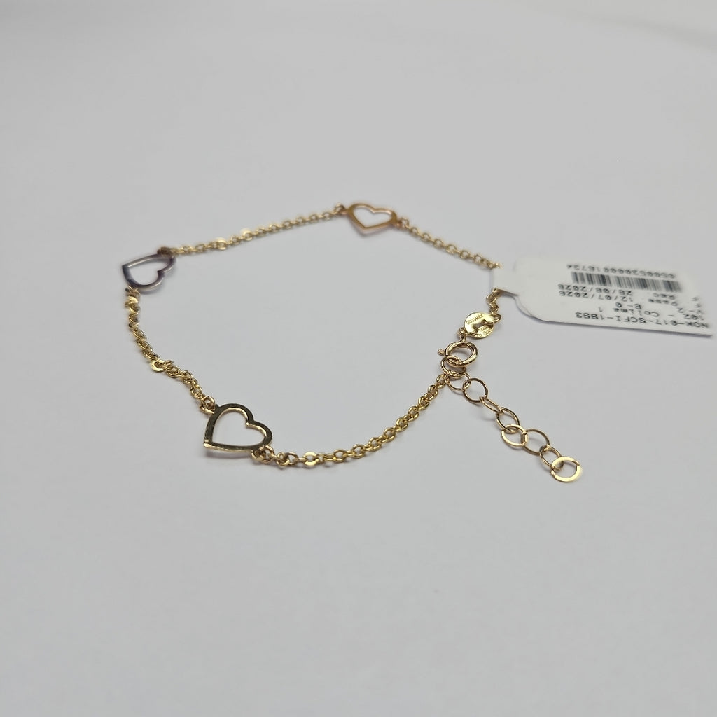 PULSERA ESPECIAL CON CORAZONES CONBINADOS 14K 18 CM 1.7 GR (NUEVO)