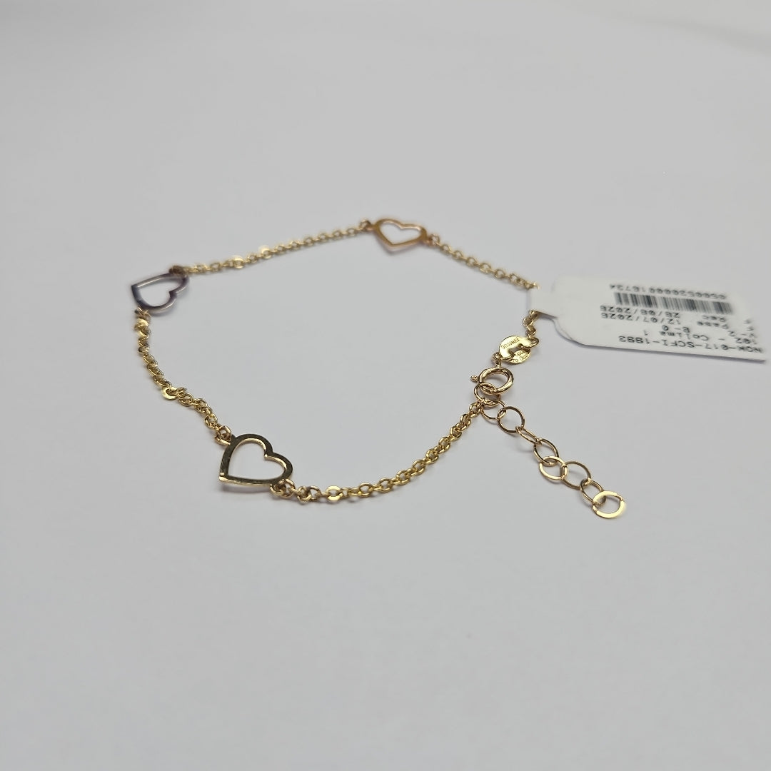 PULSERA ESPECIAL CON CORAZONES CONBINADOS 14K 18 CM 1.7 GR (NUEVO)