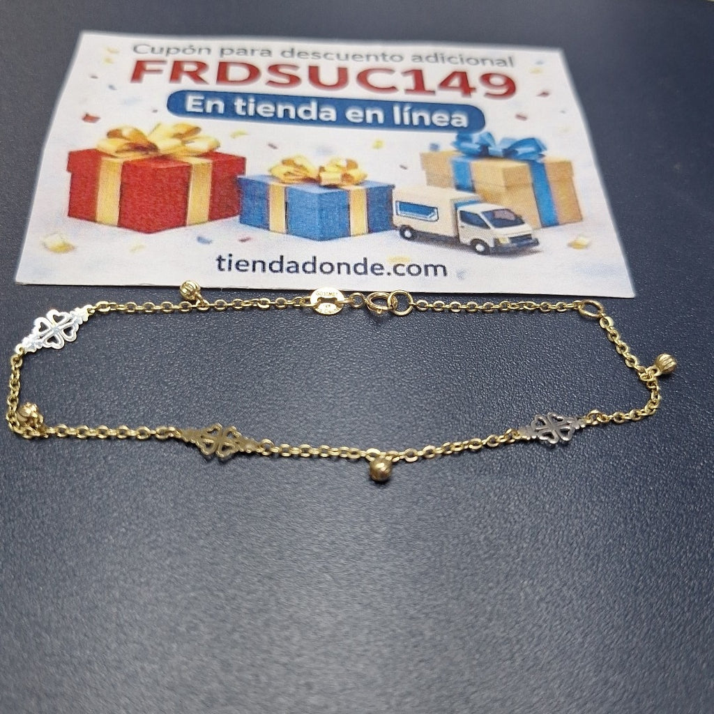 PULSERA ESPECIAL CON TREBOL 14K 18 CM 1.8 GR (NUEVO)