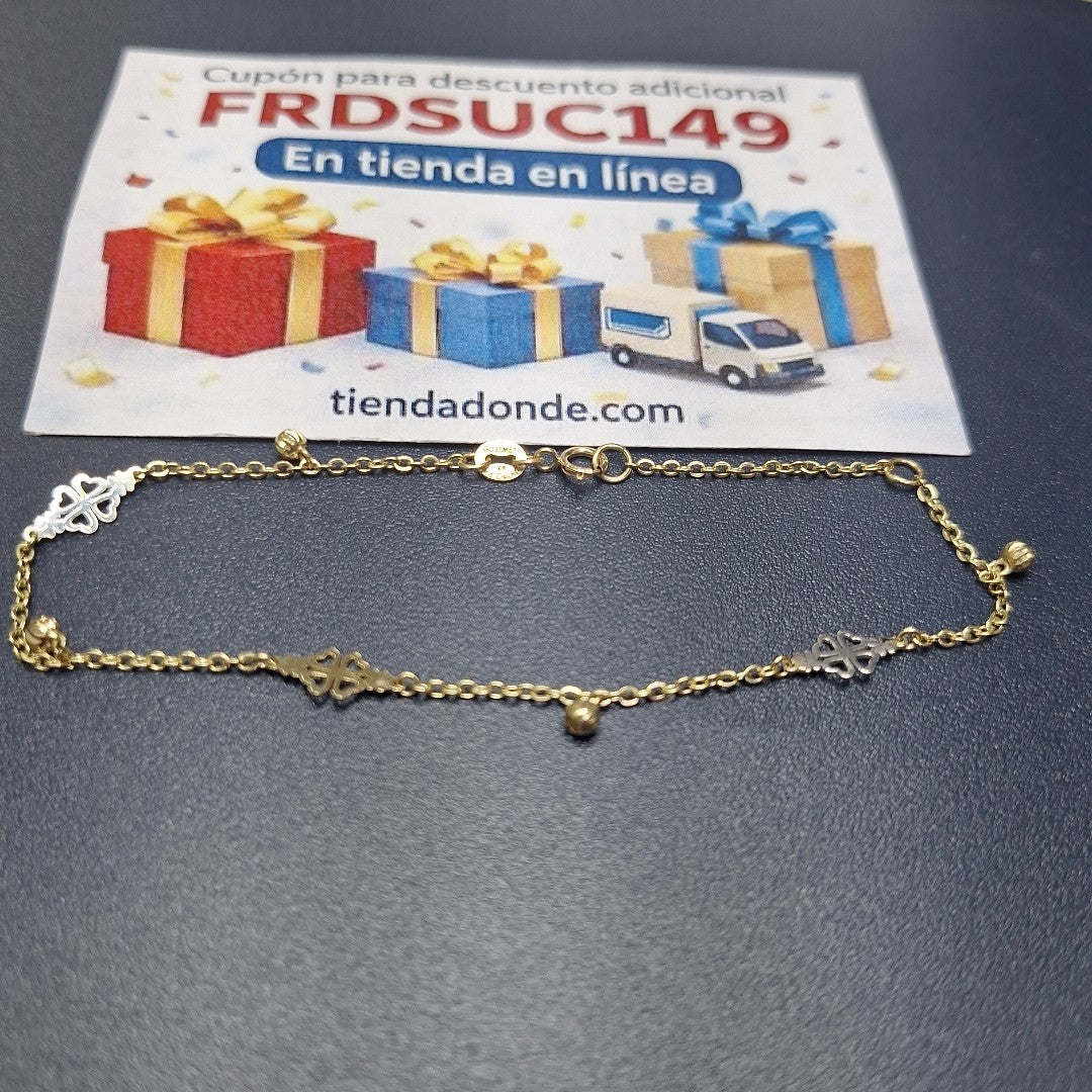 PULSERA ESPECIAL CON TREBOL 14K 18 CM 1.8 GR (NUEVO)