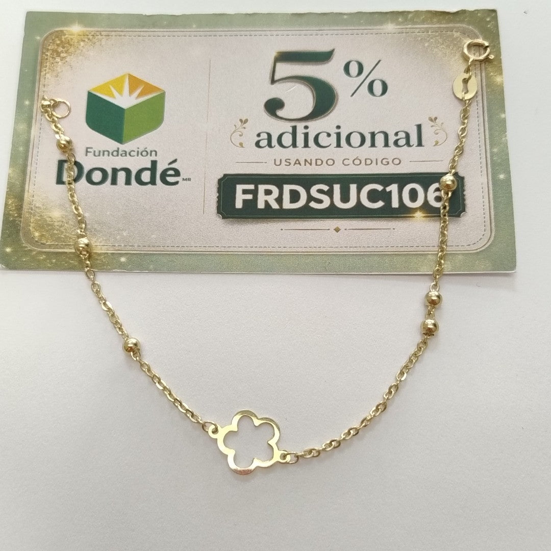 PULSERA TEJIDO ESPECIAL CON FLOR 14K 18 CM 1.6 GR (NUEVO)