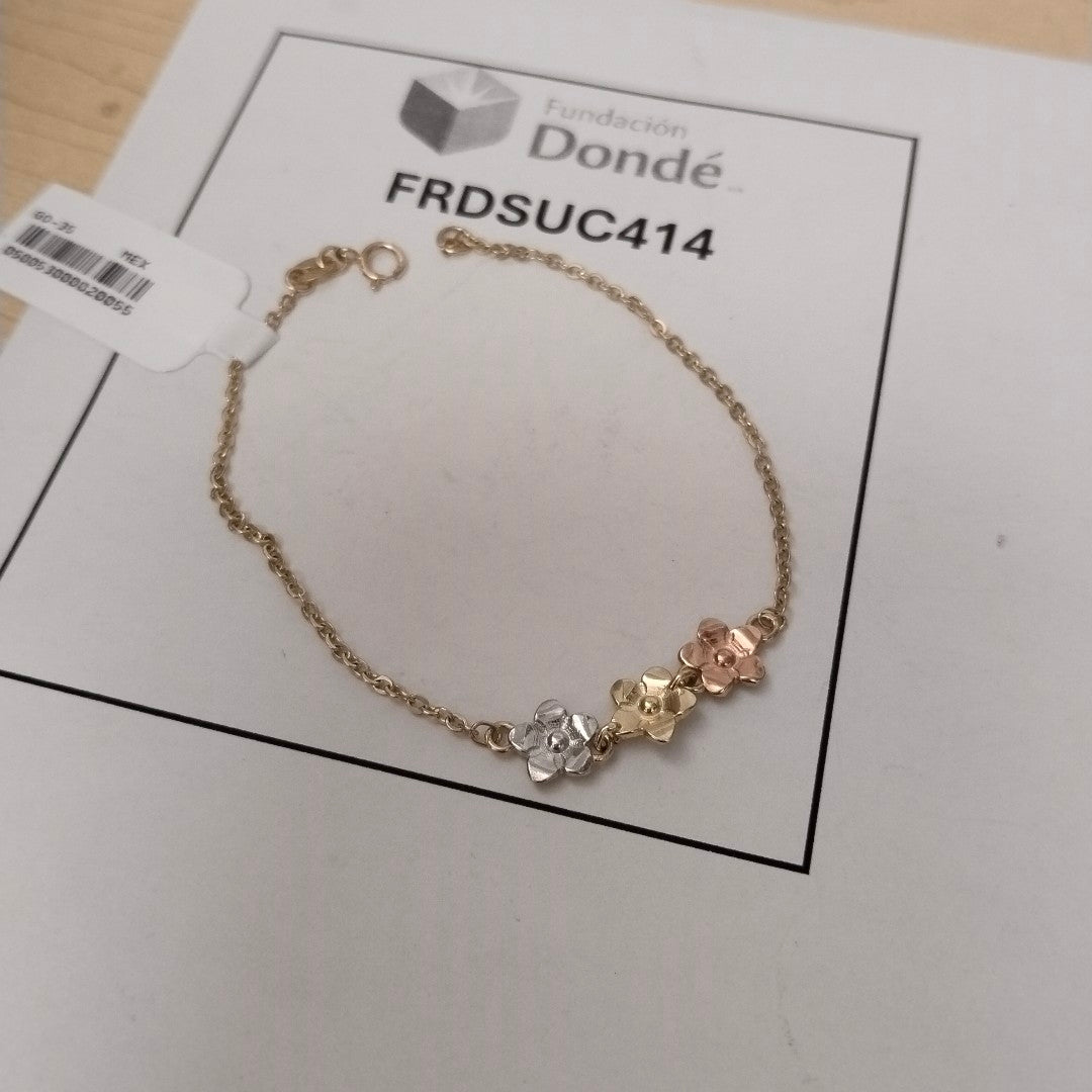 PULSERA TEJIDO ESPECIAL FIG FLORES 14K 18 CM 2.1 GR (NUEVO)