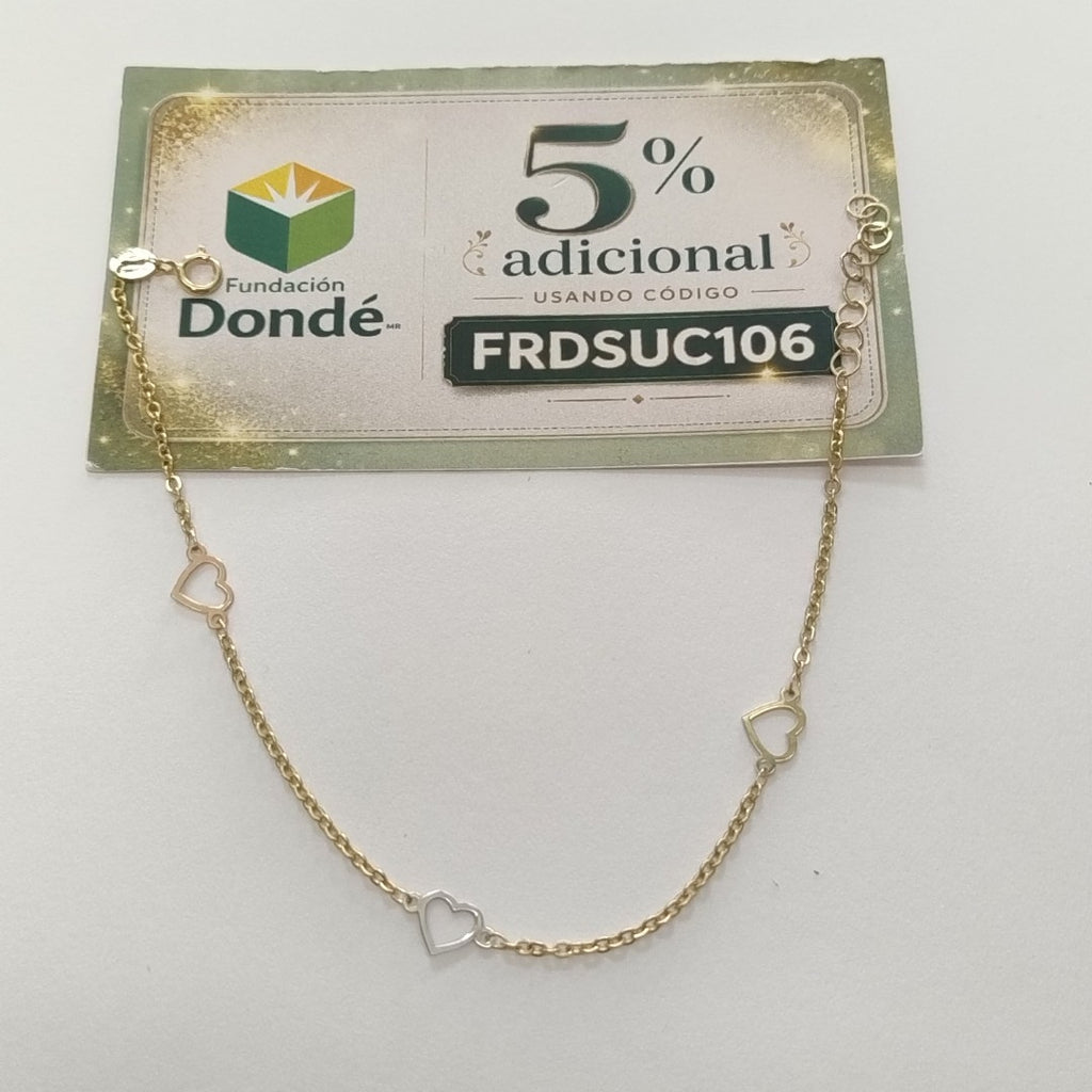 PULSERA ESPECIAL CON CORAZONES 10K 18 CM 1.2 GR (NUEVO)