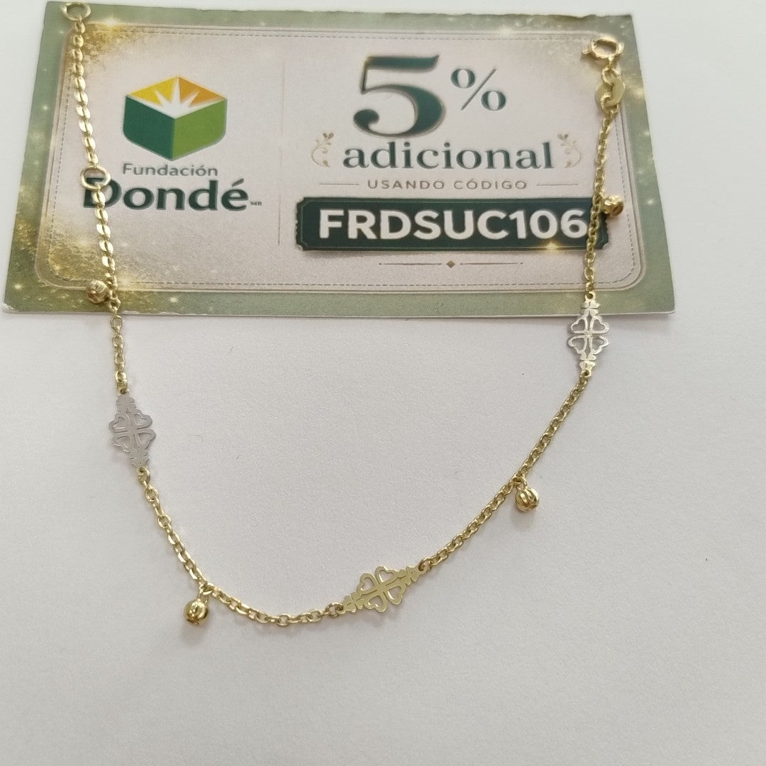 PULSERA ESPECIAL CON TREBOL 14K 18 CM 1.8 GR (NUEVO)