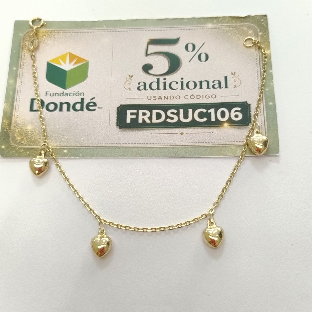 PULSERA ESP CON FIG CORAZONES 14K 18 CM 1.8 GR (NUEVO)