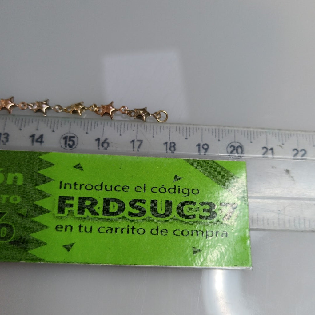 PULSERA TEJIDO ESPECIAL ESTRELLAS COMBINADAS 14K 18 CM 2.3 GR (NUEVO)