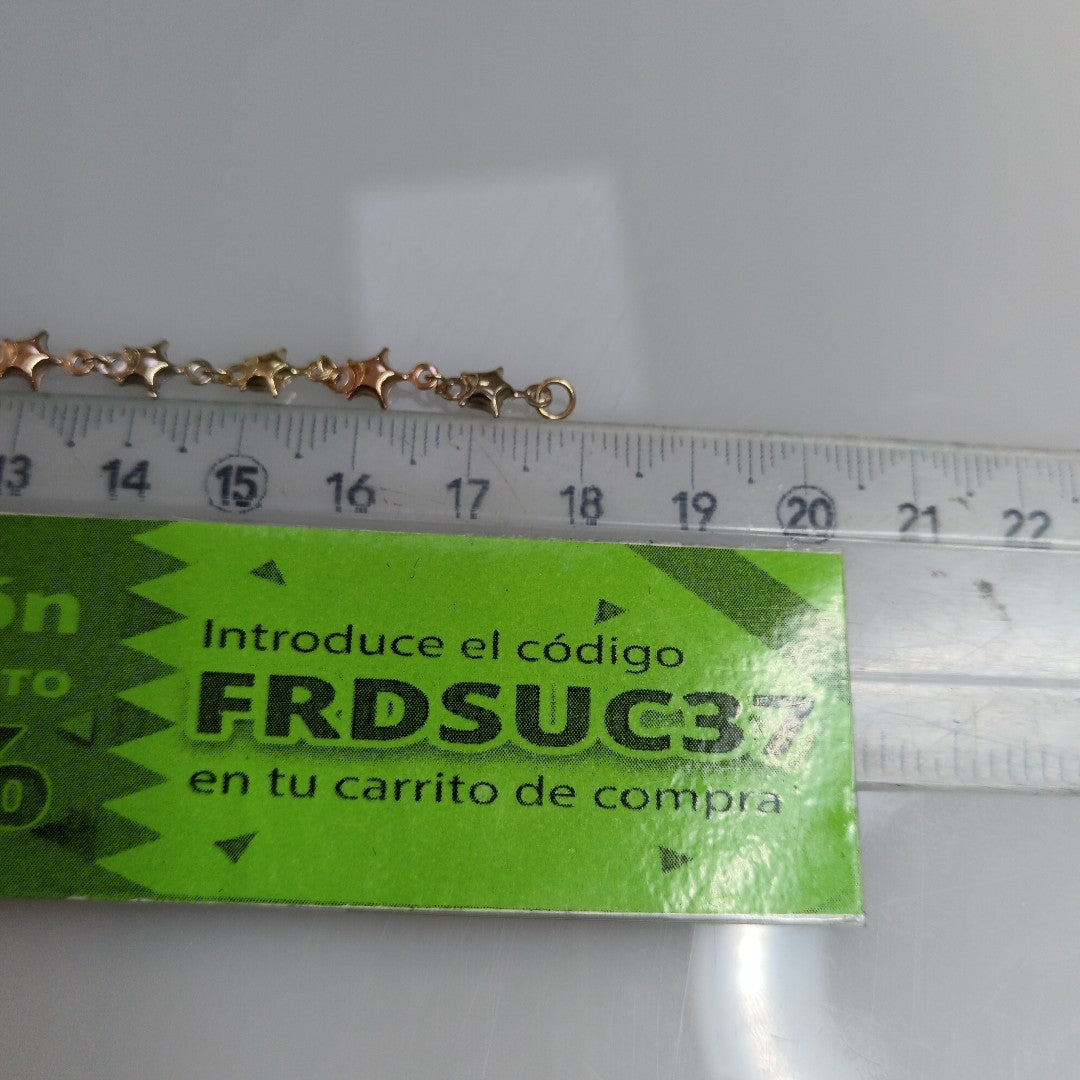 PULSERA TEJIDO ESPECIAL ESTRELLAS COMBINADAS 14K 18 CM 2.3 GR (NUEVO)