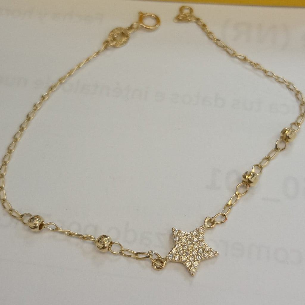 PULSERA ESPECIAL CON ESTRELLA Y CIRCONIAS 14K 18 CM 1.5 GR (NUEVO)