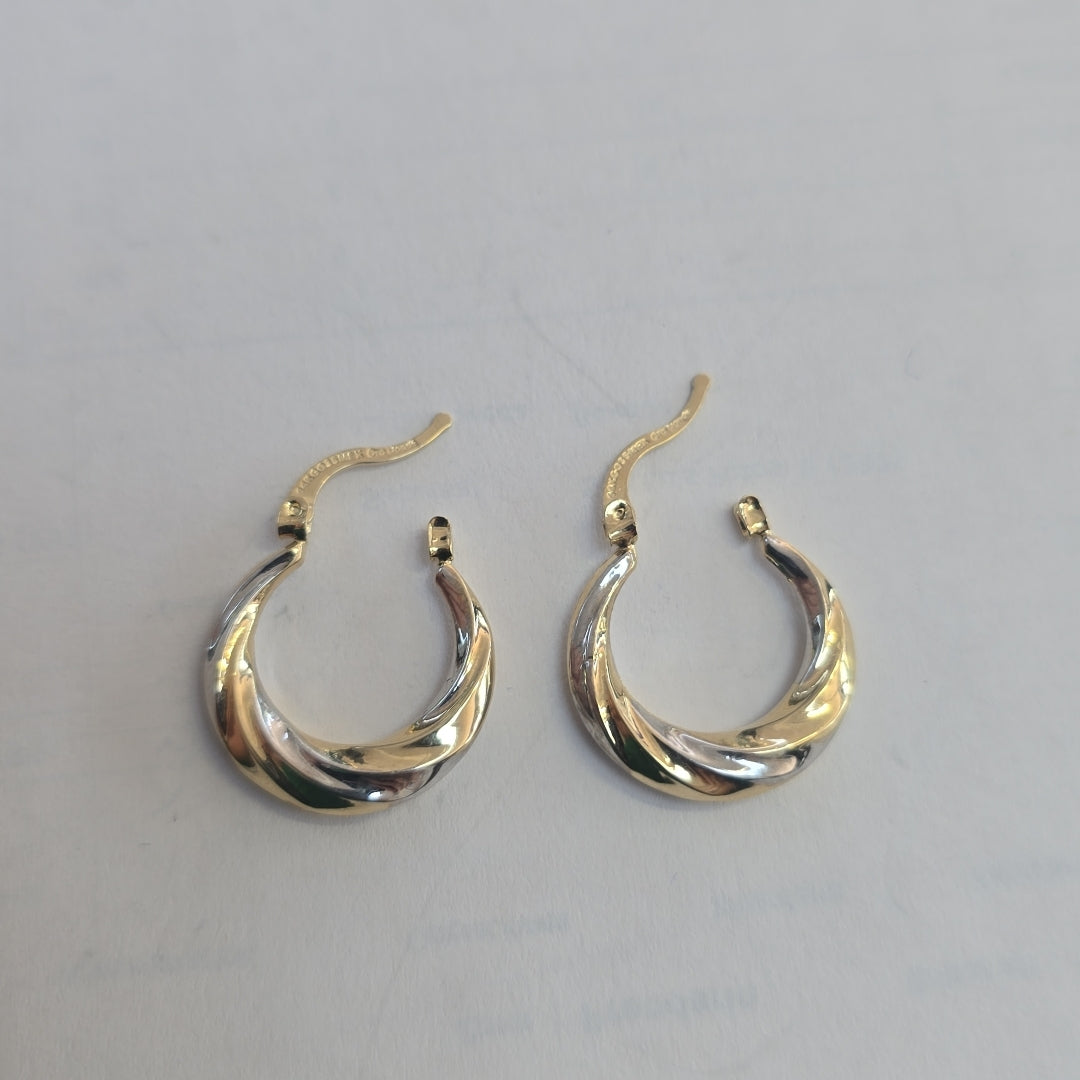 ARETES TEJIDO ARRACADA TRENZADA COMBINADA 14K 1.8 GR (NUEVO)