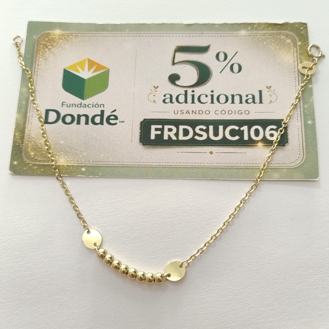 PULSERA TEJIDO ESPECIAL CON BOLITAS 14K 18 CM 1.8 GR (NUEVO)