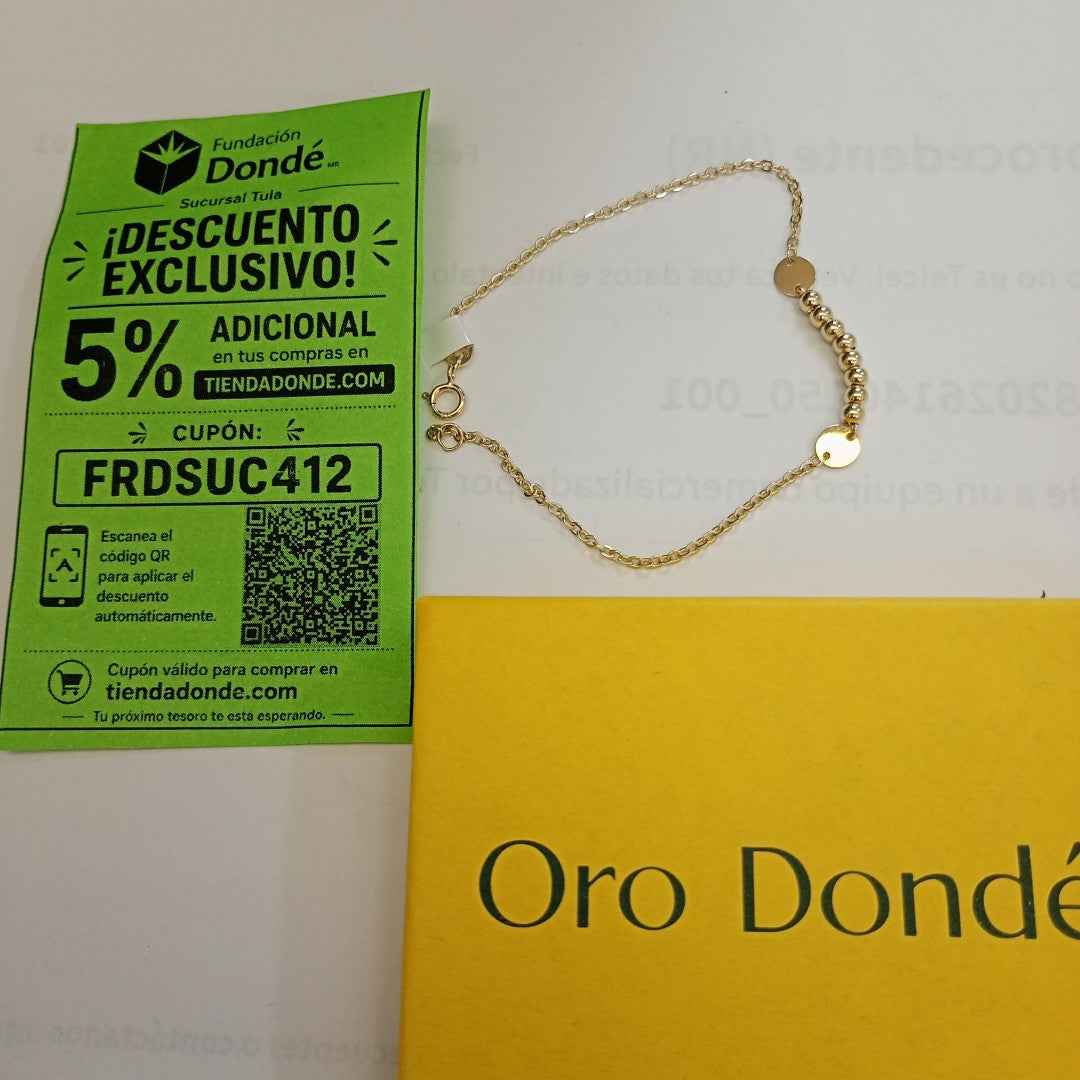 PULSERA TEJIDO ESPECIAL CON BOLITAS 14K 18 CM 1.8 GR (NUEVO)
