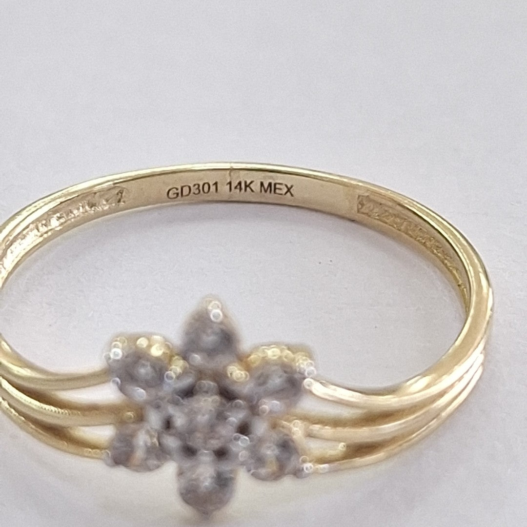 ANILLO ANILLITO FLOR C CIRCONIAS 14K 7 TALLA 1.4 GR (NUEVO)