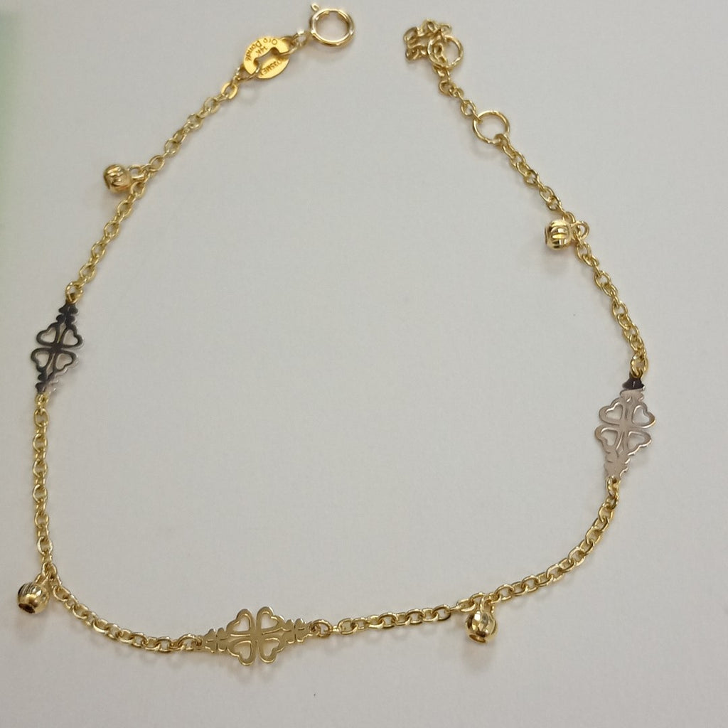PULSERA ESPECIAL CON TREBOL 14K 18 CM 1.8 GR (NUEVO)