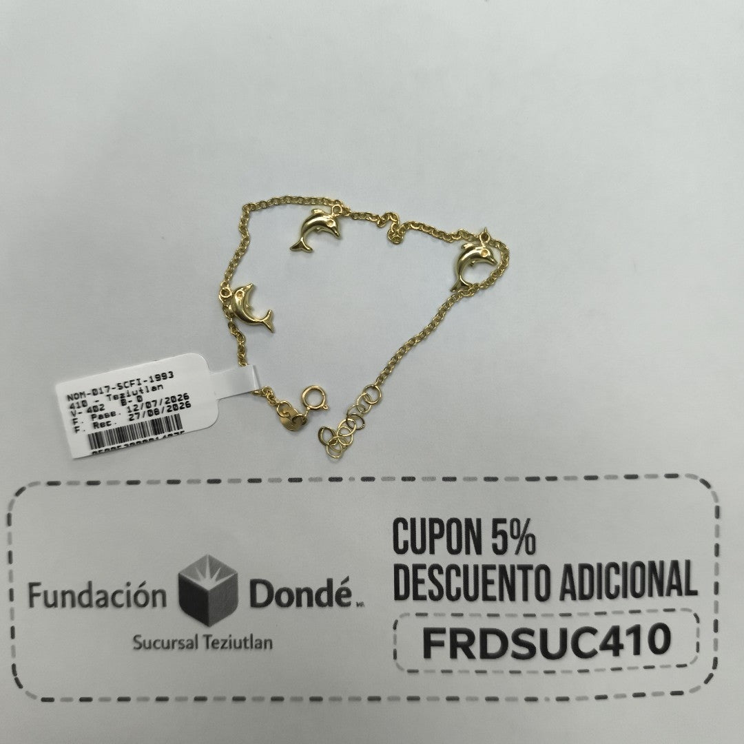 PULSERA ESPECIAL CON DIJES DELFINES 10K 18 CM 2 GR (NUEVO)