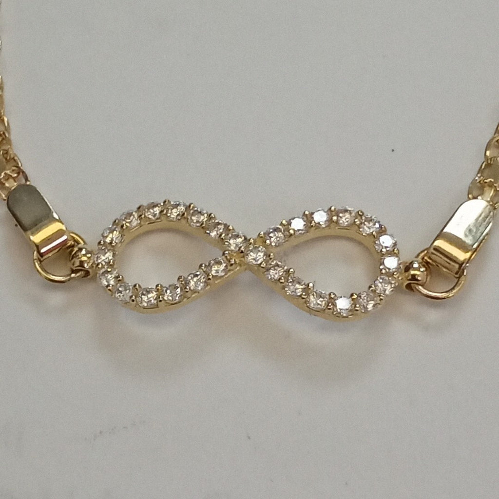 PULSERA TEJIDO ESPECIAL CON INFINITO Y CIRCONIAS 14K 18 CM 3.4 GR (NUEVO)