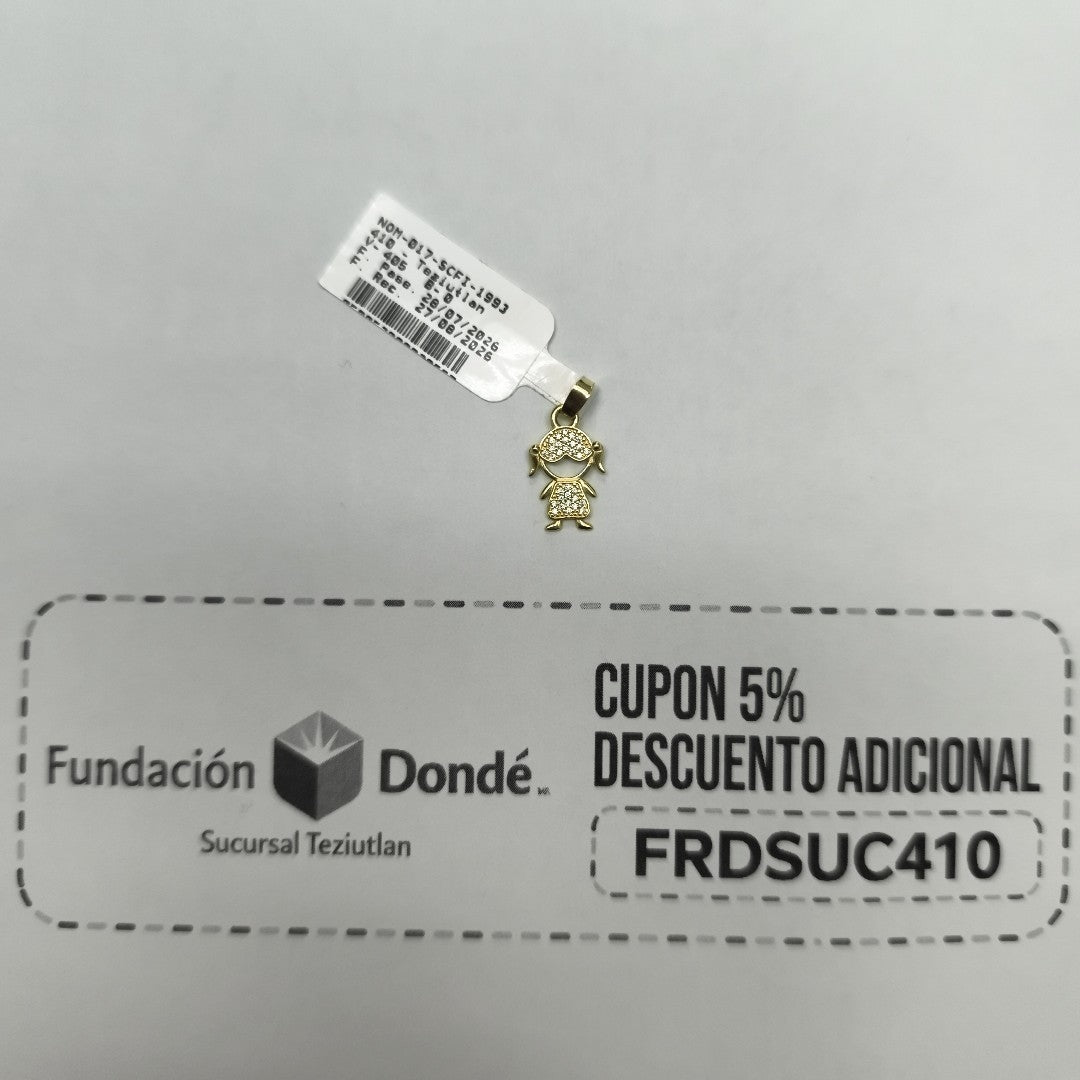 DIJE TEJIDO NIÑA CON CIRCONIAS 14K 0.9 GR (NUEVO)