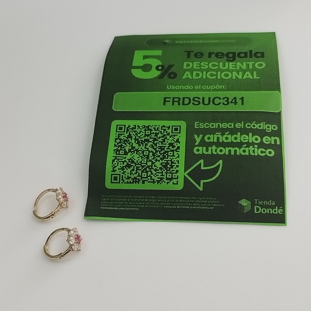 ARETES HUGGIES CON CIRCONIAS Y PIEDRA DE COLOR 14K 1.7 GR (NUEVO)