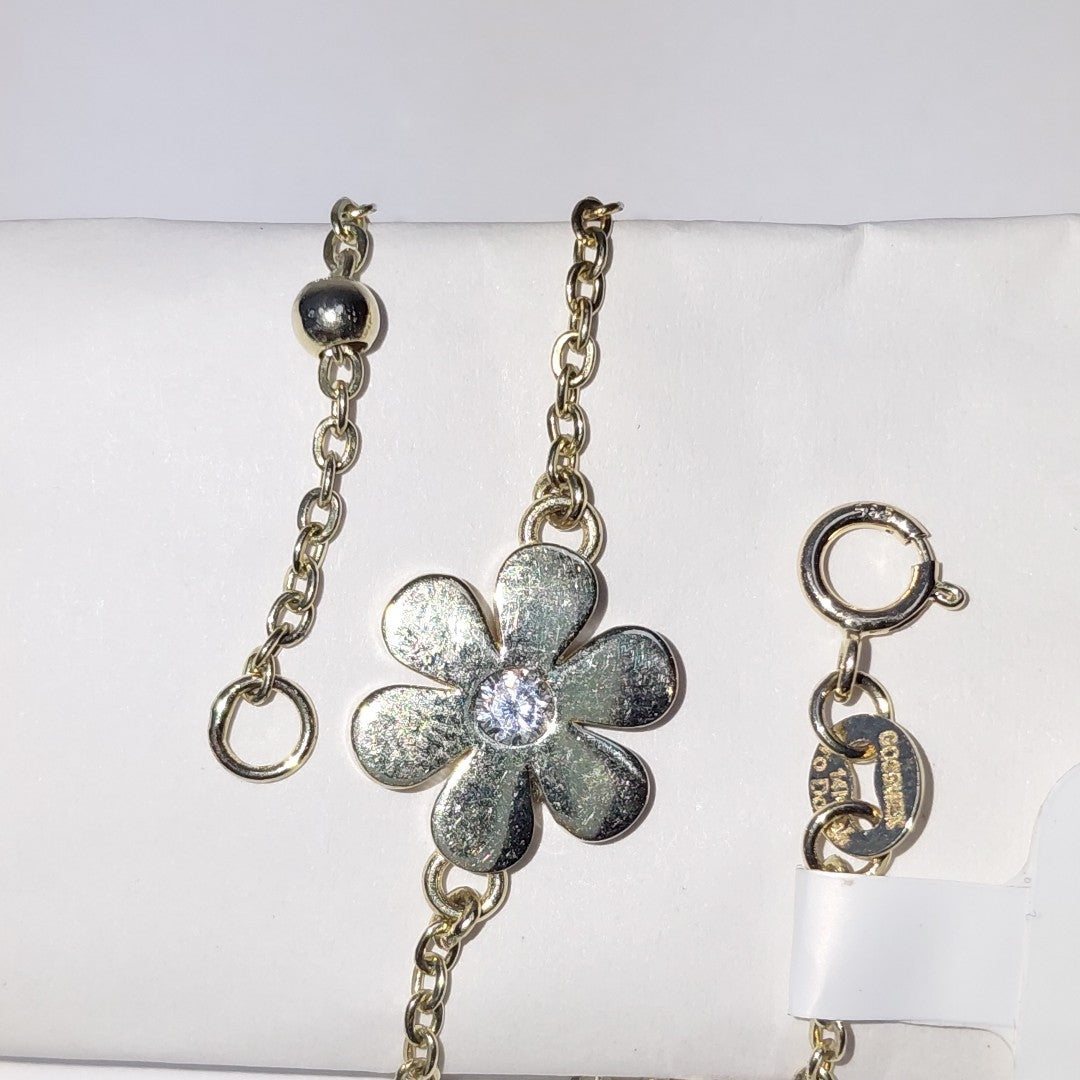 PULSERA TEJIDO ESPECIAL FLOR CON CIRCONIA 14K 18 CM 2.6 GR (NUEVO)