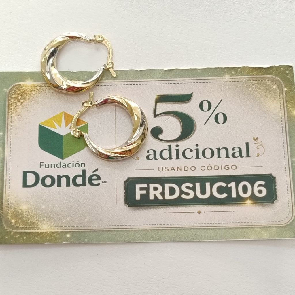 ARETES TEJIDO ARRACADA TRENZADA COMBINADA 14K 1.8 GR (NUEVO)