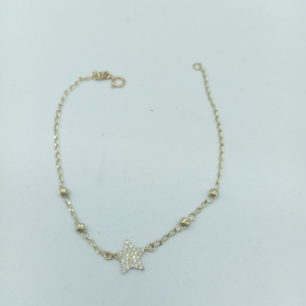 PULSERA ESPECIAL CON ESTRELLA Y CIRCONIAS 14K 18 CM 1.4 GR (NUEVO)
