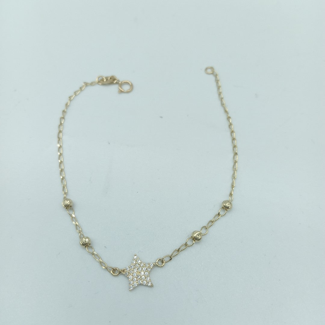 PULSERA ESPECIAL CON ESTRELLA Y CIRCONIAS 14K 18 CM 1.4 GR (NUEVO)