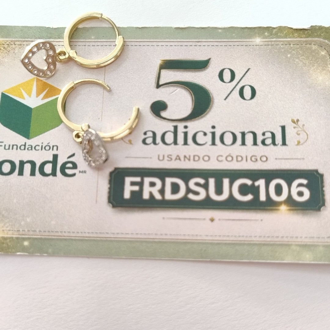 ARETES HUGGIES CON DIJE CORAZON Y CIRCONIAS 14K 2.2 GR (NUEVO)