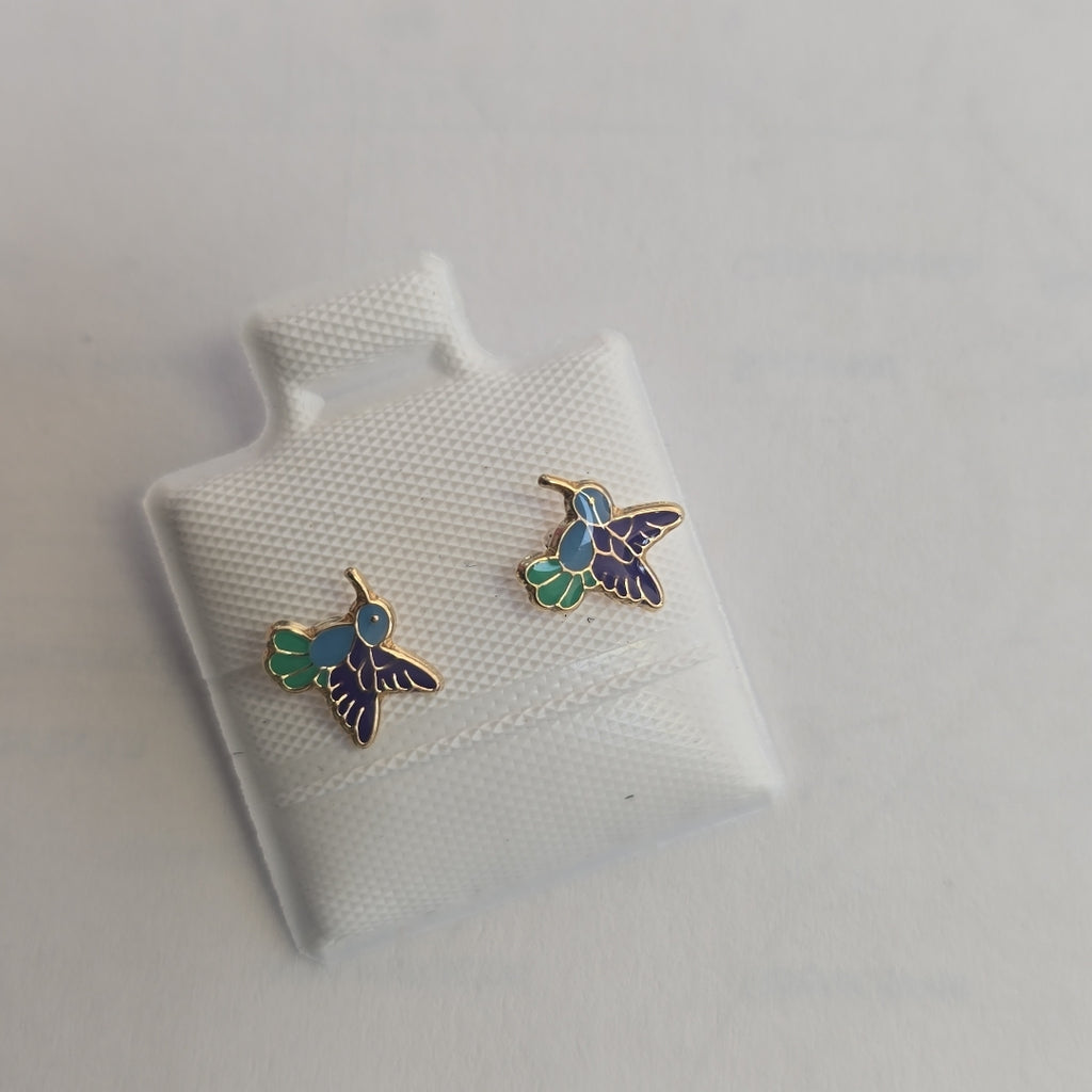 BROQUELES BROQUEL FIG COLIBRI ESMALTE AZUL 14K 0.2138 GR (NUEVO)