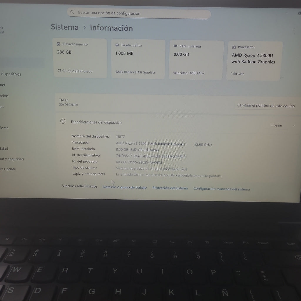 LAPTOP LENOVO THINKBOOK 14 G3 ACL (2023) 256 GB SSD 16 GB RAM (SEMINUEVO)