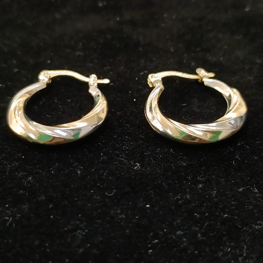 ARETES TEJIDO ARRACADA TRENZADA COMBINADA 14K 1.8 GR (NUEVO)