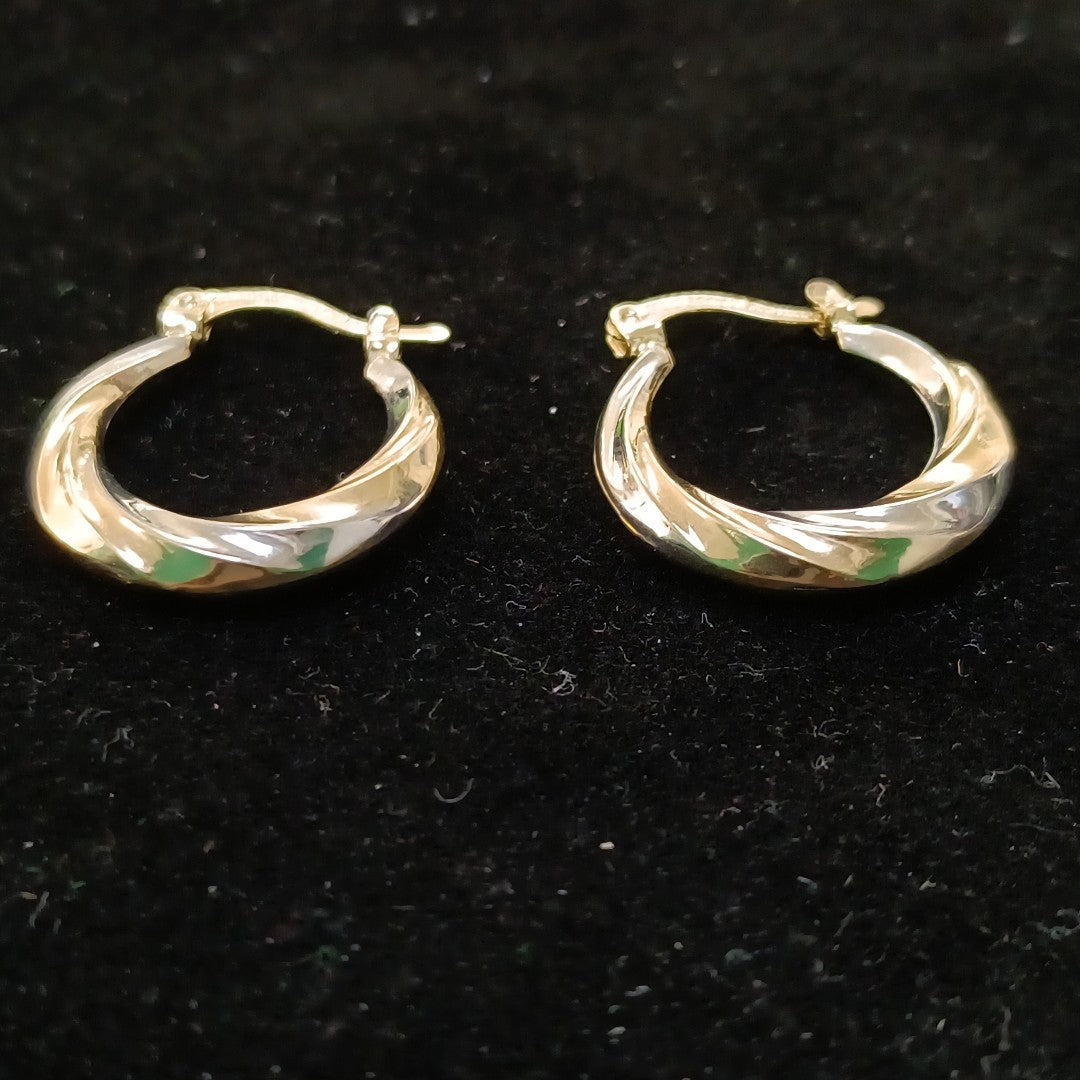 ARETES TEJIDO ARRACADA TRENZADA COMBINADA 14K 1.8 GR (NUEVO)