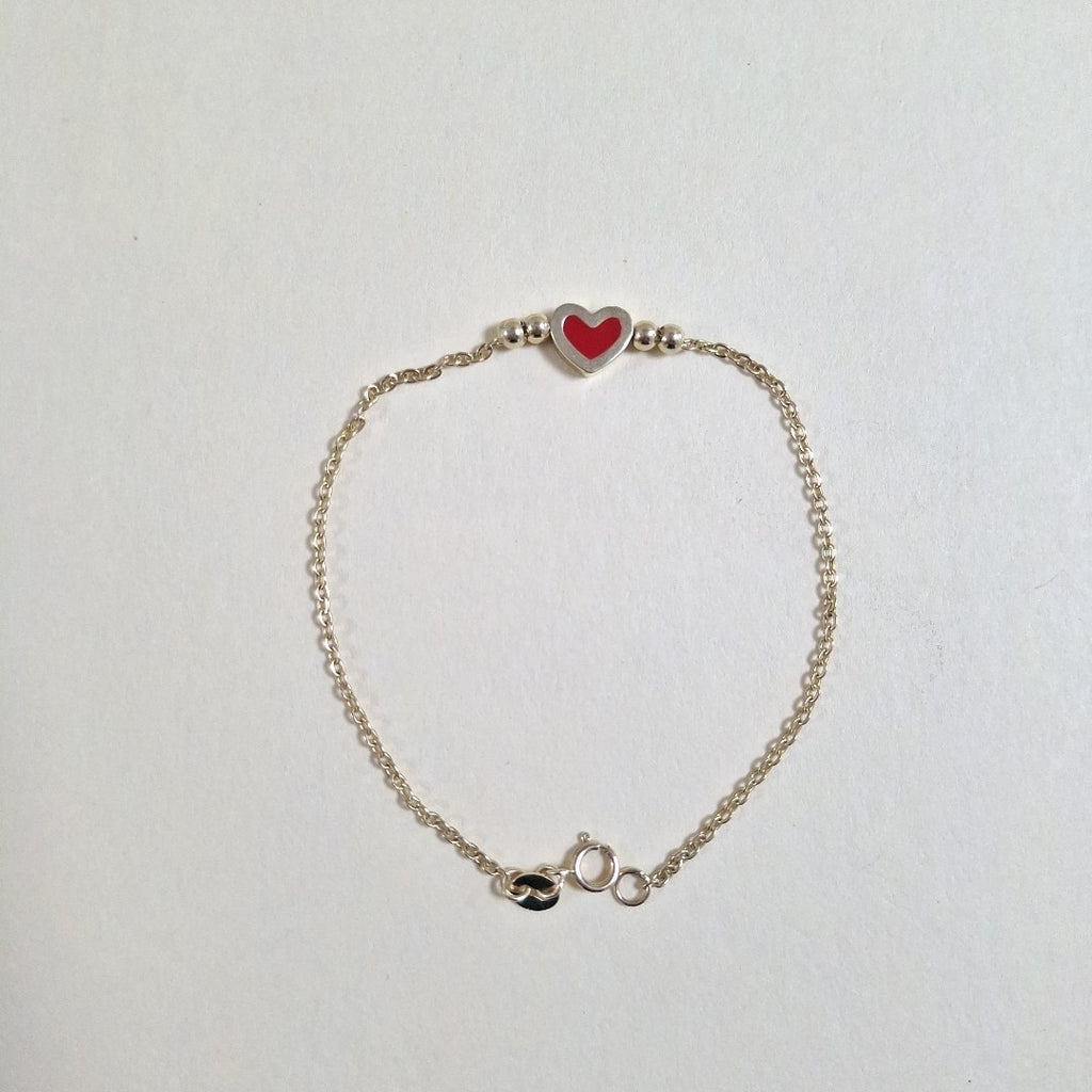 PULSERA TEJIDO ESPECIAL C CORAZON ROJO 14K 18 CM 1.9 GR (NUEVO)