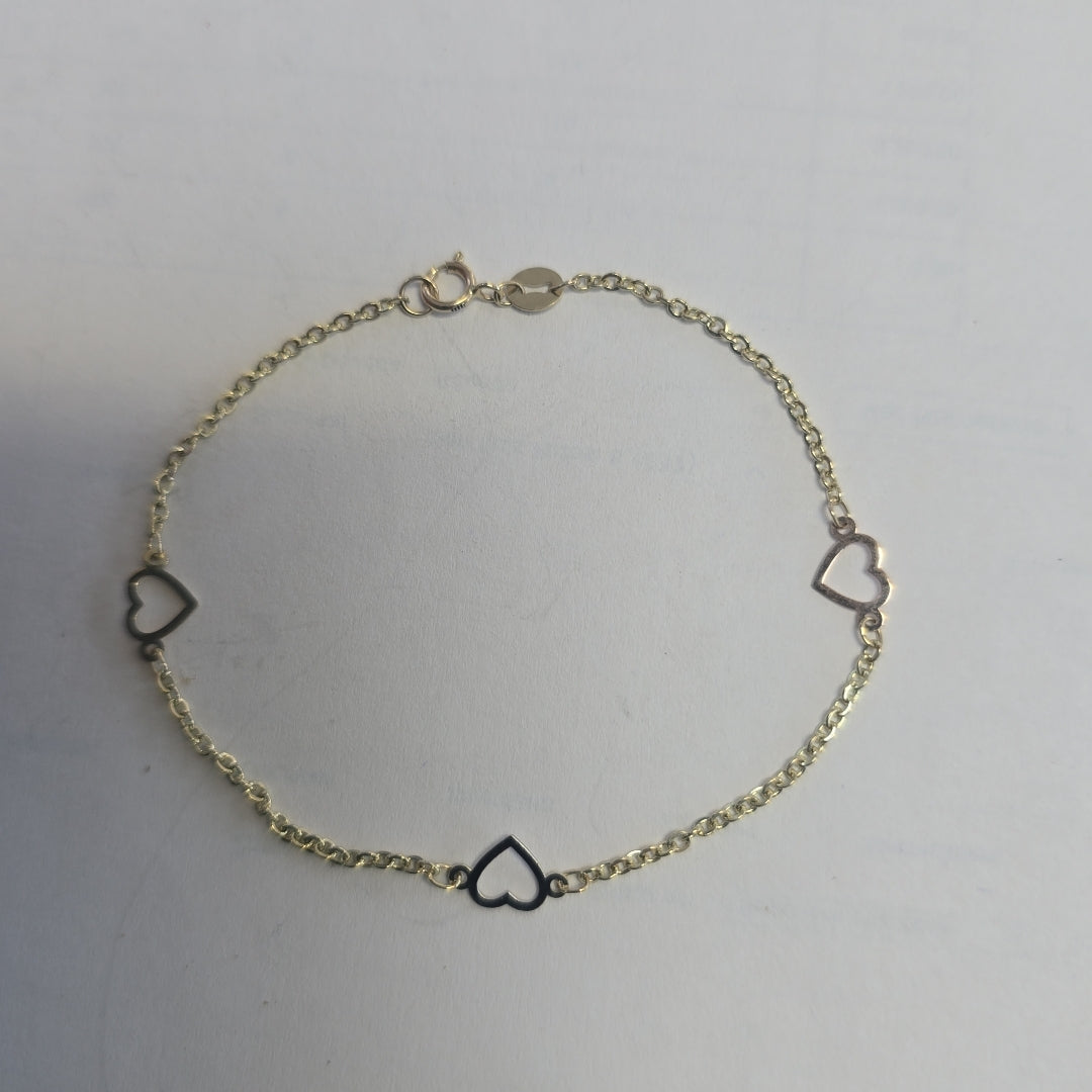 PULSERA ESPECIAL CON CORAZONES 14K 18 CM 1.2 GR (NUEVO)