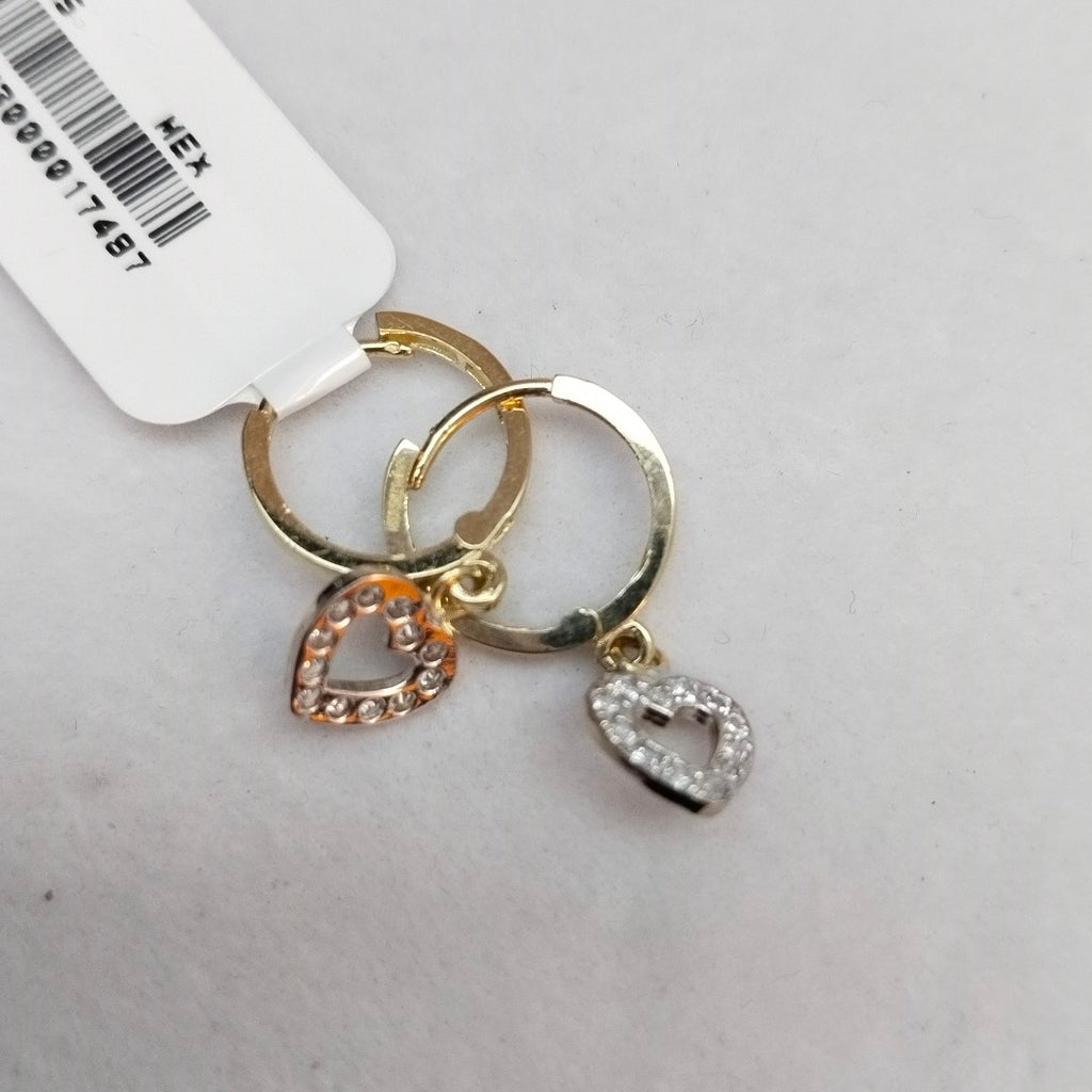 ARETES HUGGIES CON DIJE CORAZON Y CIRCONIAS 14K 2 GR (NUEVO)