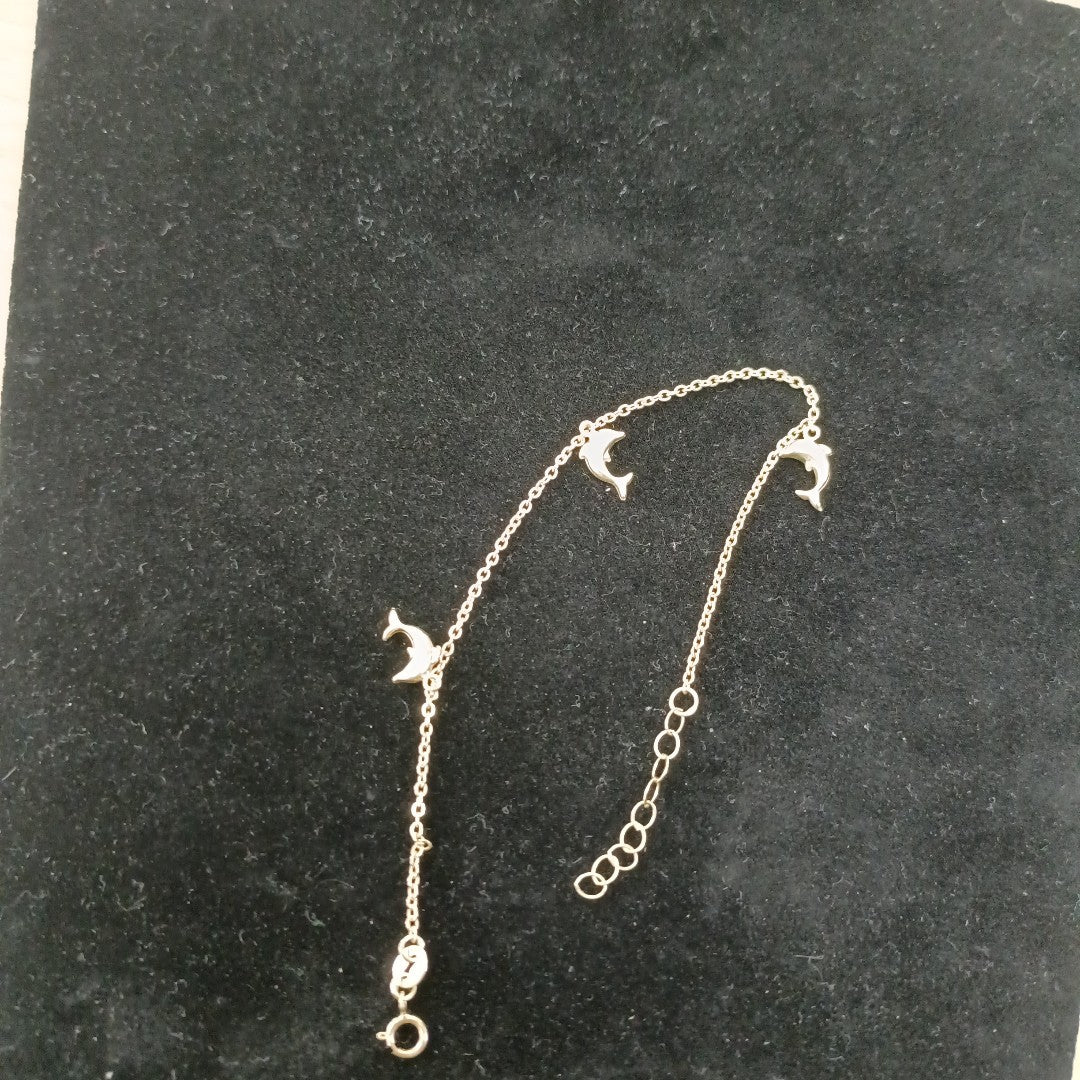 PULSERA ESPECIAL CON DIJES DELFINES 10K 18 CM 2 GR (NUEVO)