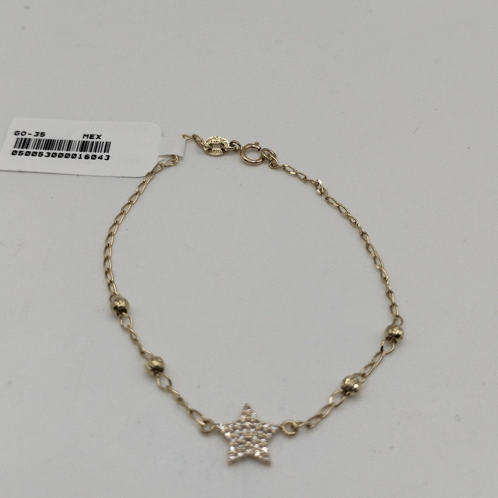 PULSERA ESPECIAL CON ESTRELLA Y CIRCONIAS 14K 18 CM 1.5 GR (NUEVO)
