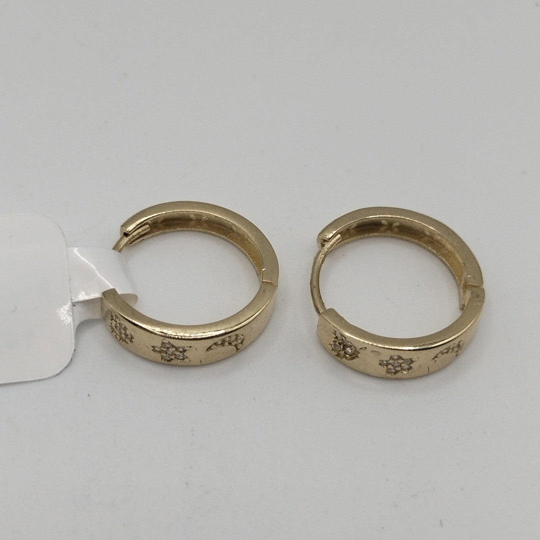 ARETES TEJIDO HUGGIES CON CIRCONIAS 14K 2.9 GR (NUEVO)