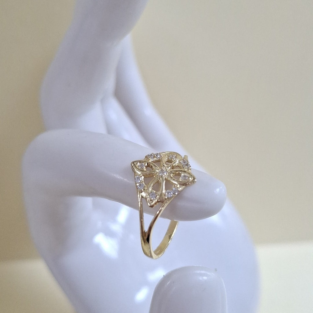 ANILLOS ANILLITO FIG NUDO DE BRUJA CON CIRCONIAS 10K TALLA 8 1.8 GR (NUEVO)