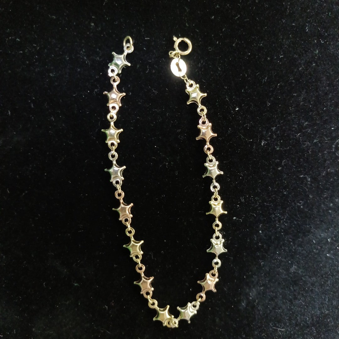 PULSERA TEJIDO ESPECIAL ESTRELLAS COMBINADAS 14K 18 CM 2.3 GR (NUEVO)