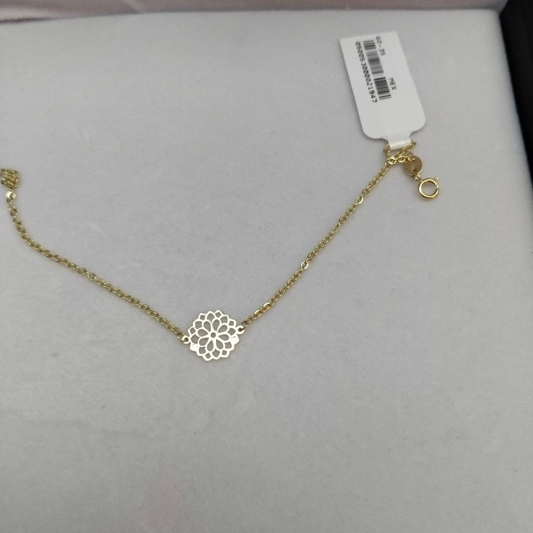 PULSERA TEJIDO ESPECIAL CON MANDALA 14K 18 CM 1.3 GR (NUEVO)