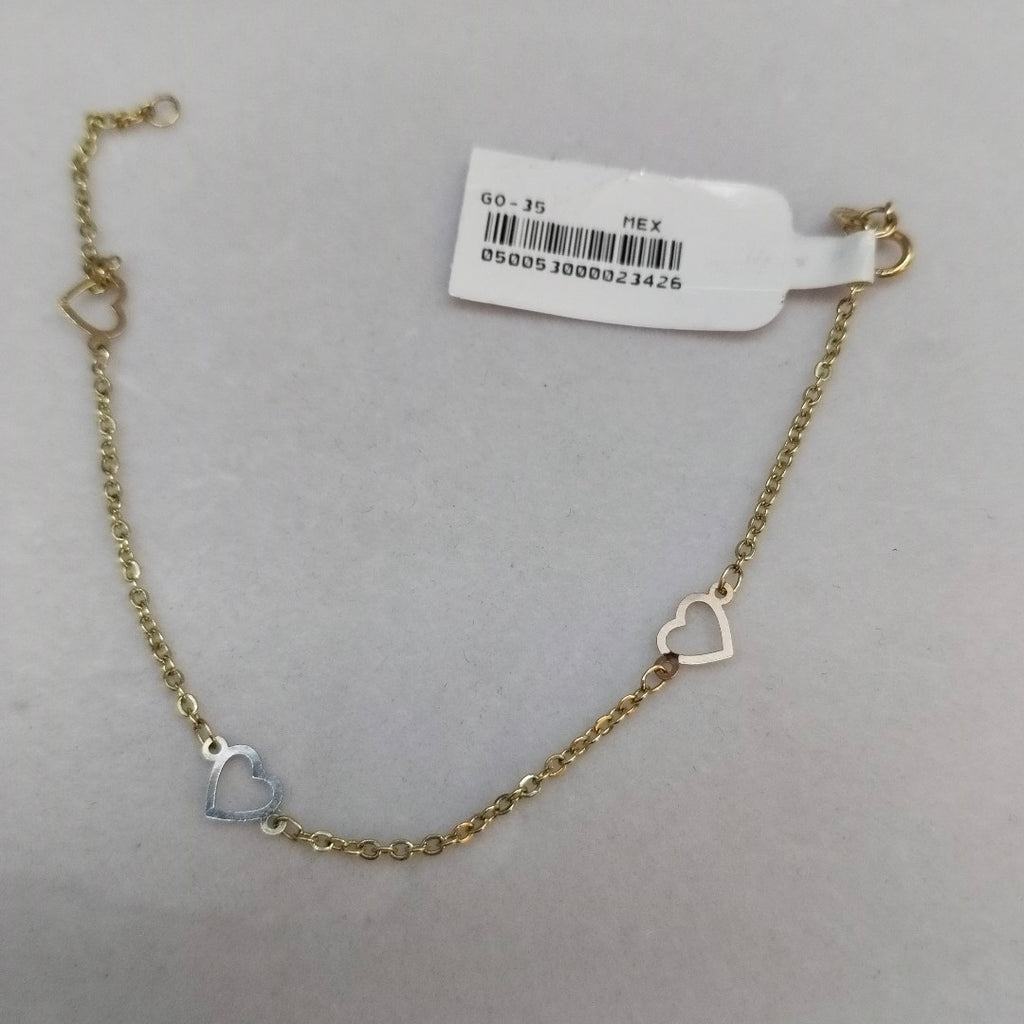 PULSERA TEJIDO ESPECIAL CON CORAZON 14K 18 CM 1.3 GR (NUEVO)