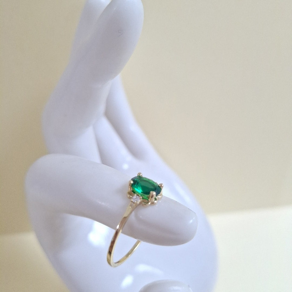 ANILLOS CON CIRCONIAS Y PIEDRA DE COLOR 14K TALLA 9 1.2 GR (NUEVO)